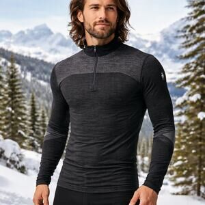 Smartwool Men's SZ XL Intraknit Thermal Merino Base Layer 1/4 Zip Black NWOT